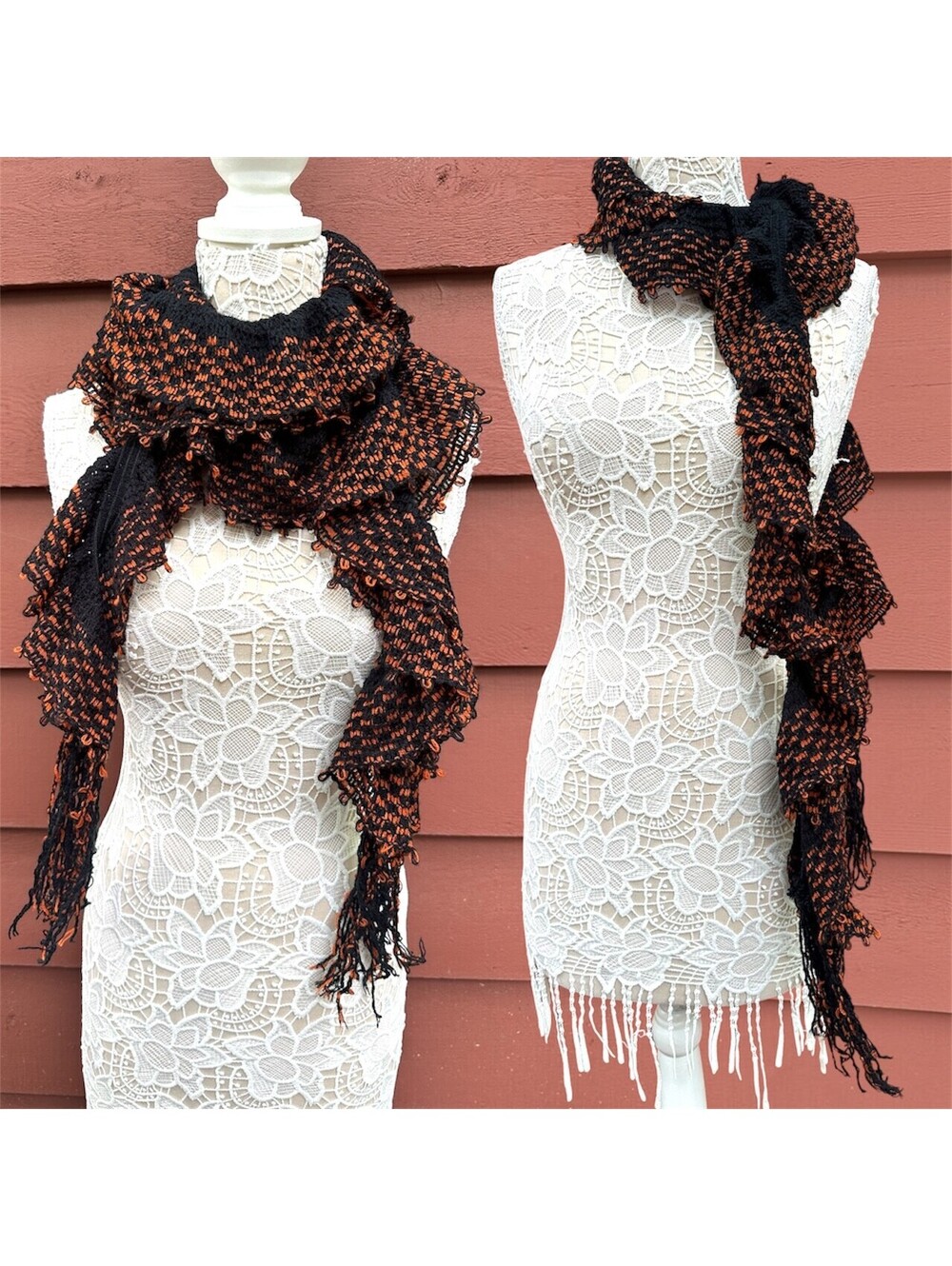 Cozy Black‎ and Orange Ruffled Scarf